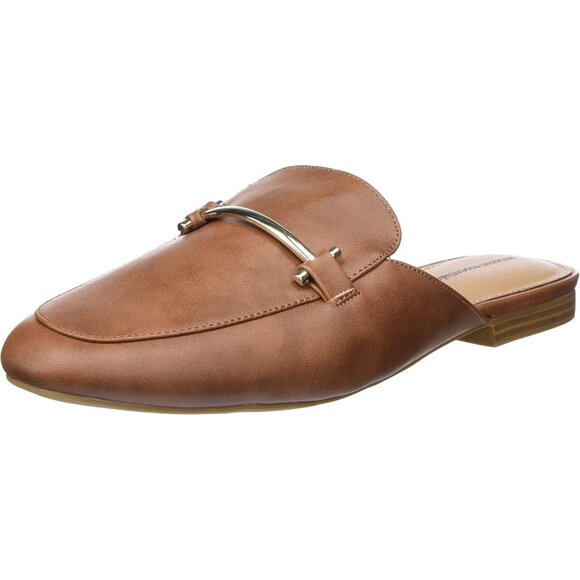 Women's Buckle Mule Polyurethane Wide-Width Tan Loafer Shoes Slip-On Comfort - Picture 1 of 7
